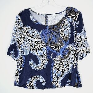 PART TWO Muted Blue Boho Paisley Boxy Fit Top Size 8